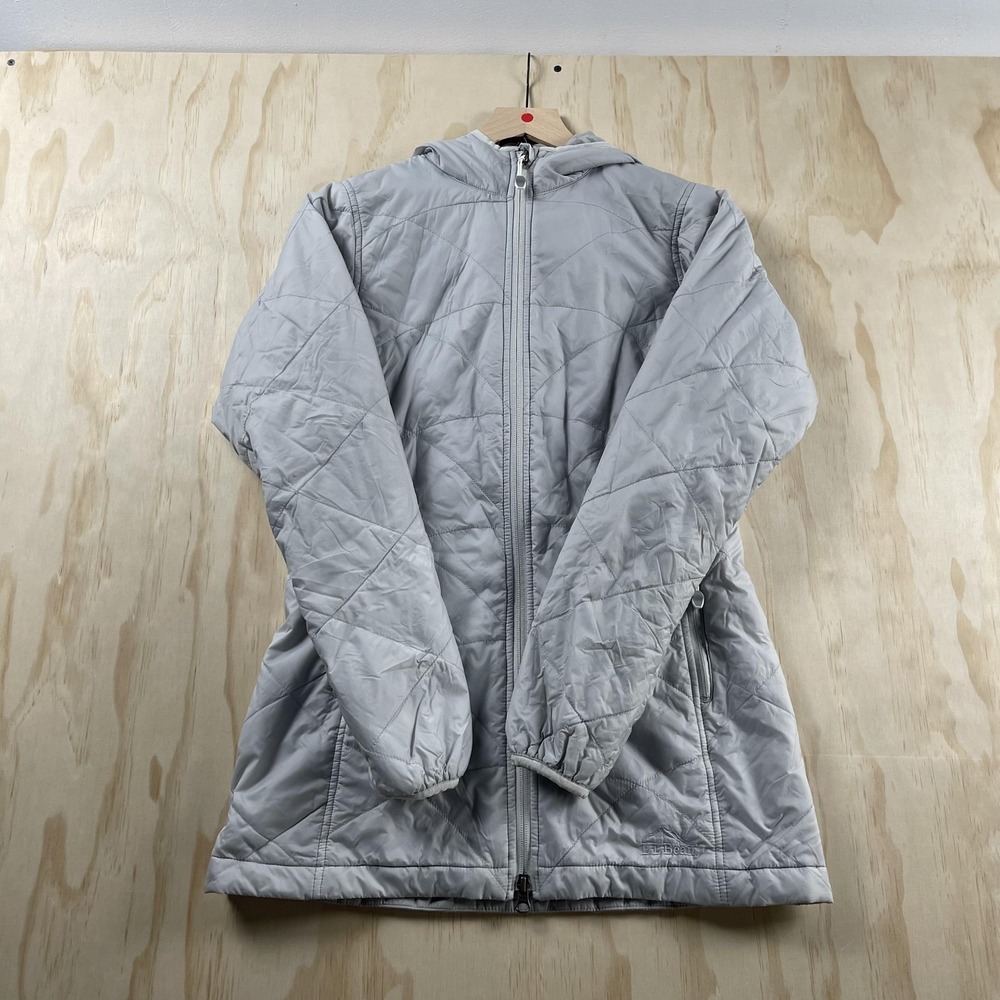 L.L. Bean Jacket Womens XS REG Gray Quilted Hooded Lined Insulated Zip Pockets